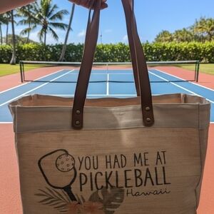 SOHA LIVING Hawaii Canvas Market Tote with Brown Handles
